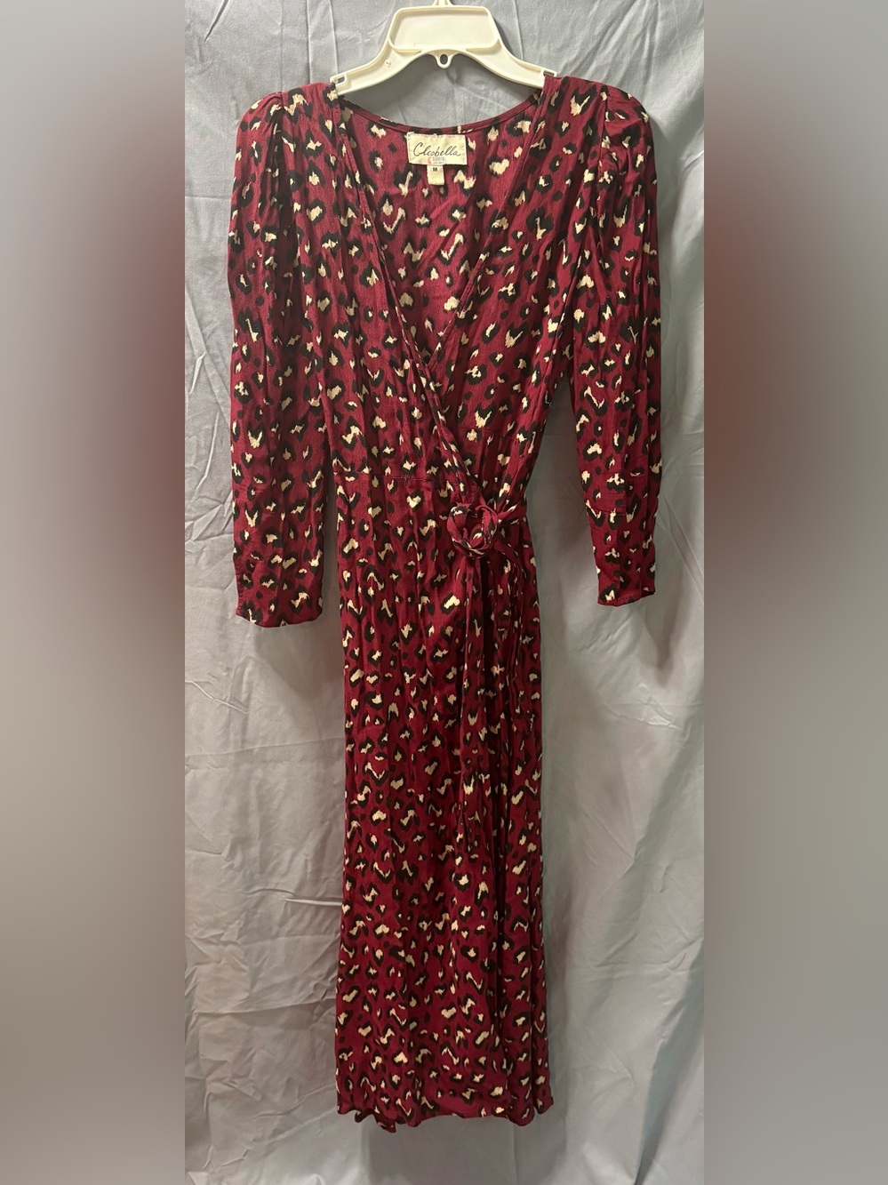 Cleobella Miles Midi Wrap Dress in Maroon Leopard